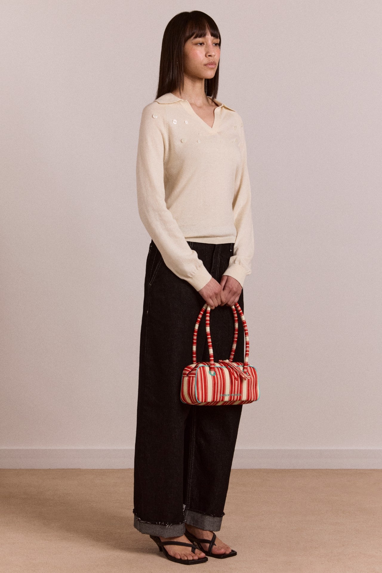 renne bowler bag - cherry deck chair stripe