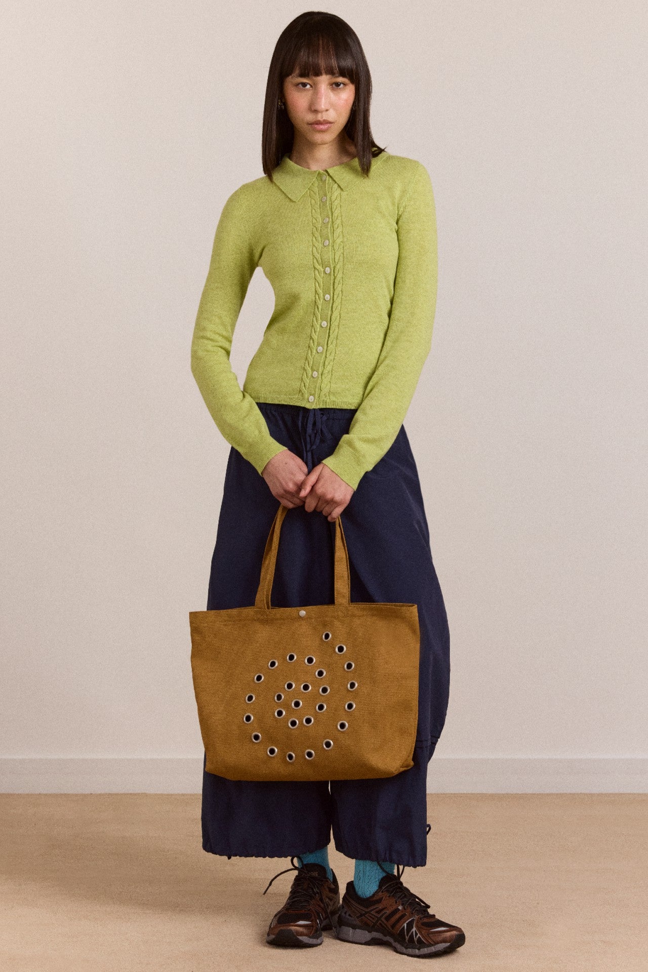 raine swirly eyelet tote bag - toffee
