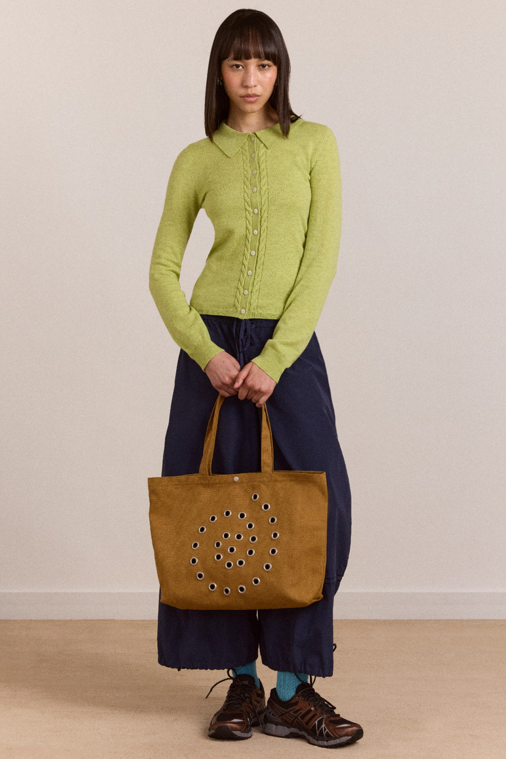raine swirly eyelet tote bag - toffee