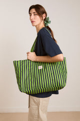dm canvas tote - navy lime stripe