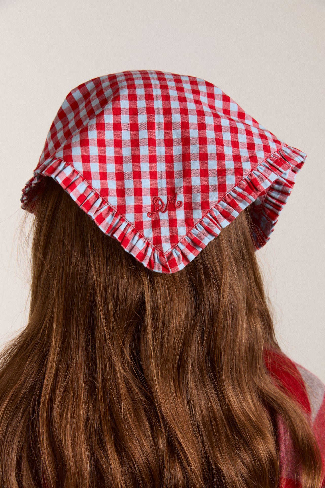 tie headscarf - red/blue gingham