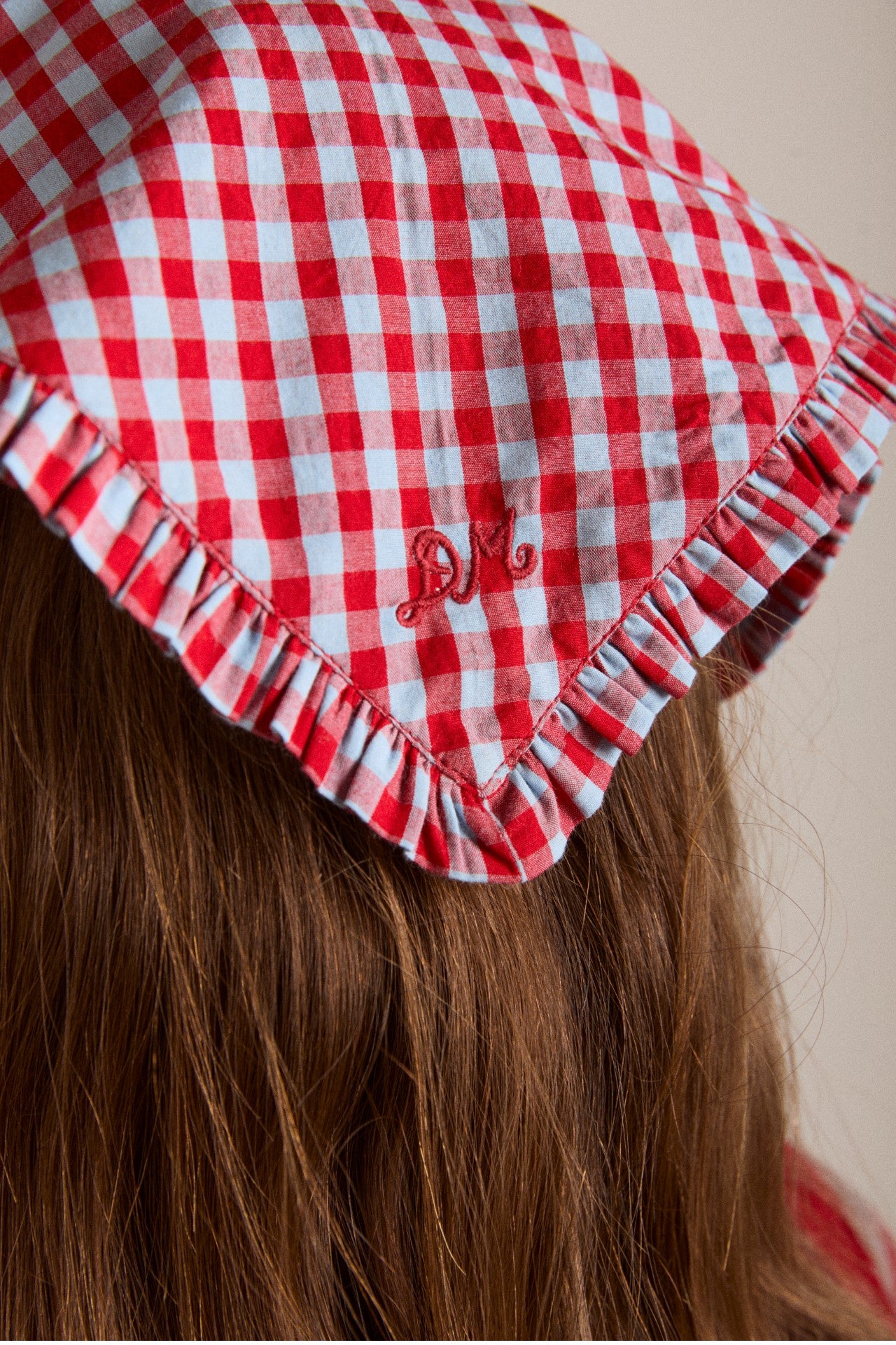 tie headscarf - red/blue gingham