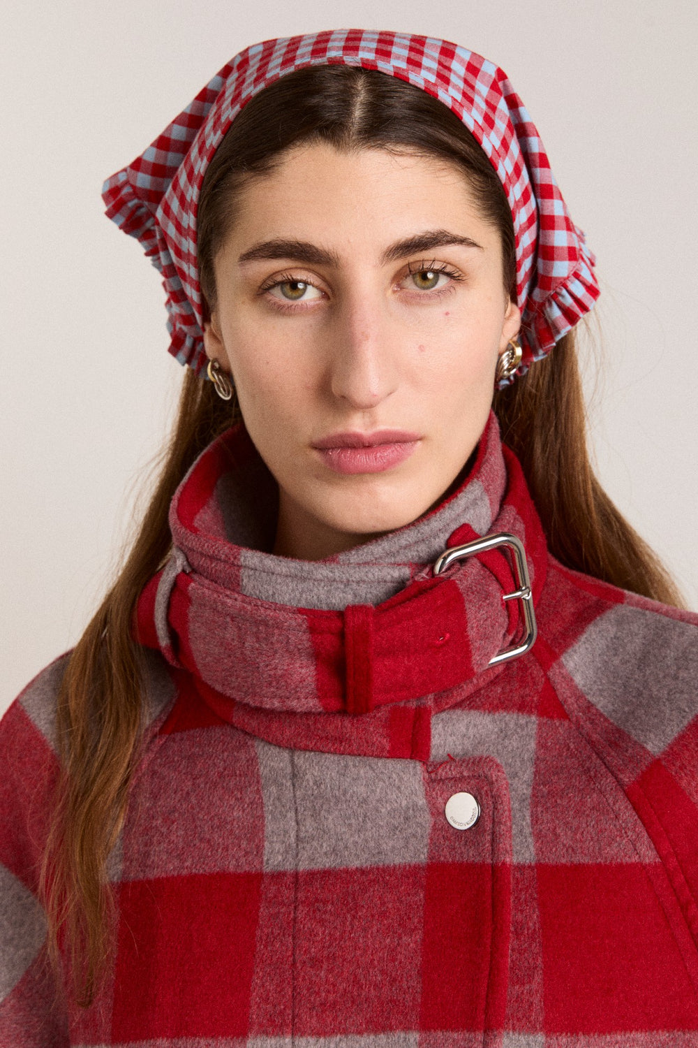 tie headscarf - red/blue gingham