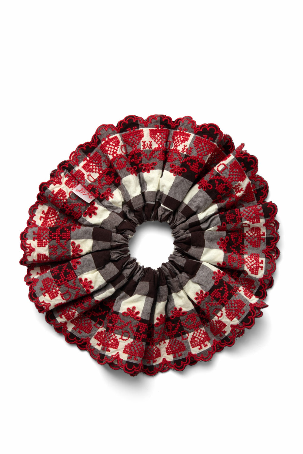 embroidered girls scrunchie - butter gingham