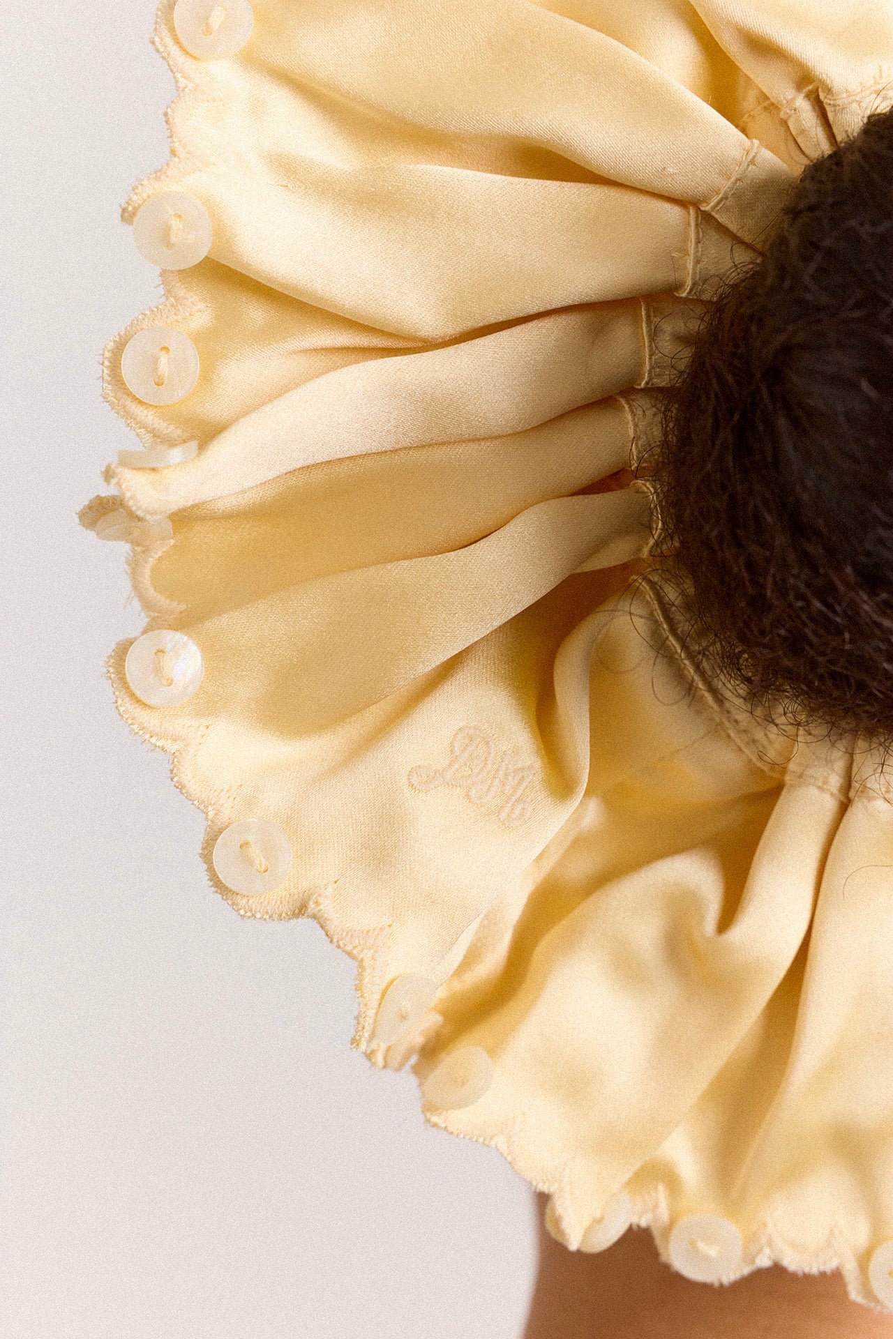 button detail scrunchie - yellow satin