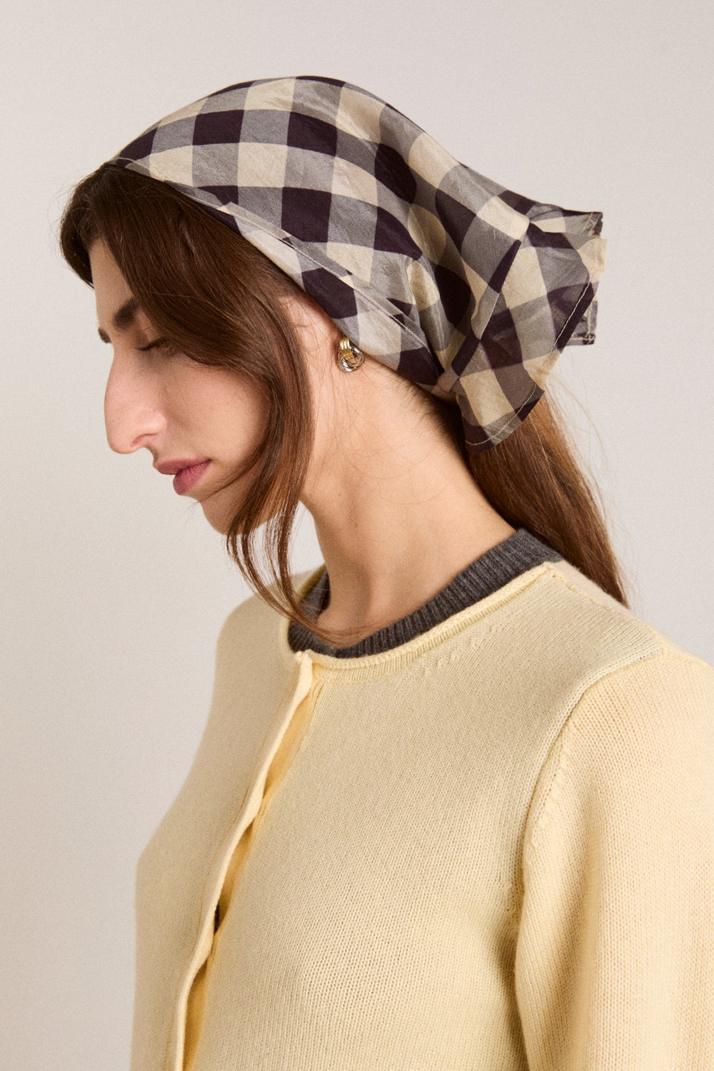 sheer triangle headscarf - butter gingham