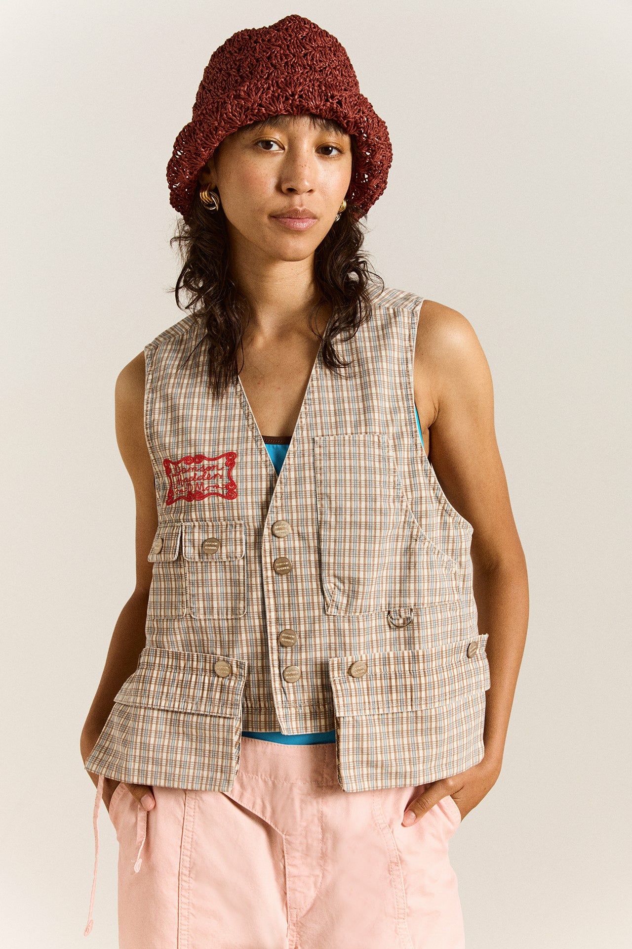 raffia tulip bucket hat - rust