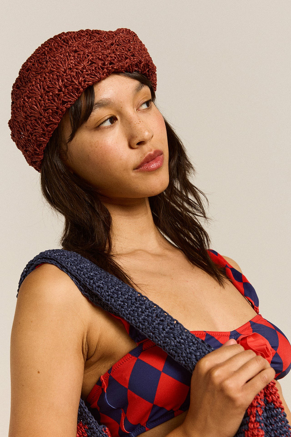 raffia tulip bucket hat - rust