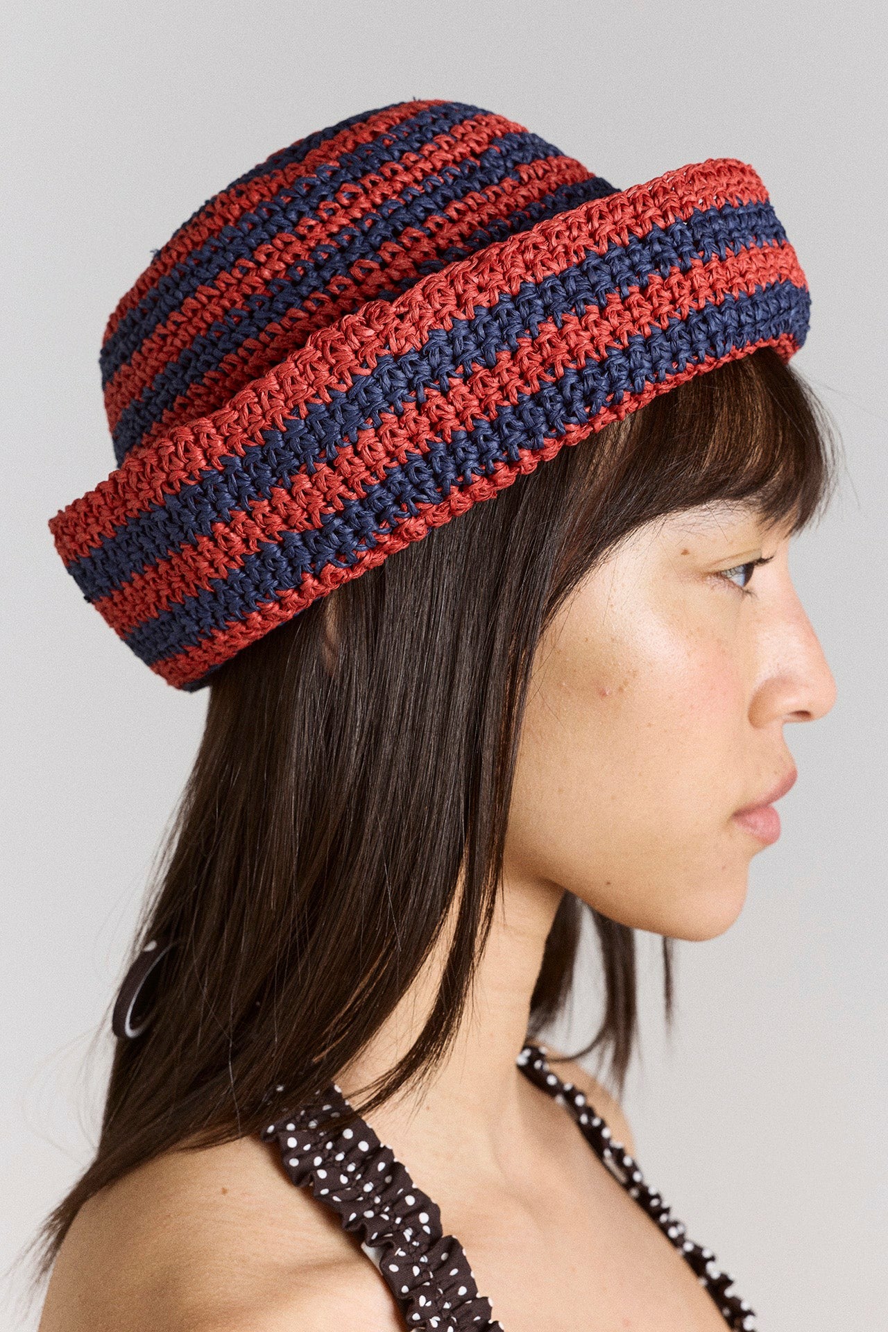 raffia sailor hat - red & navy stripe