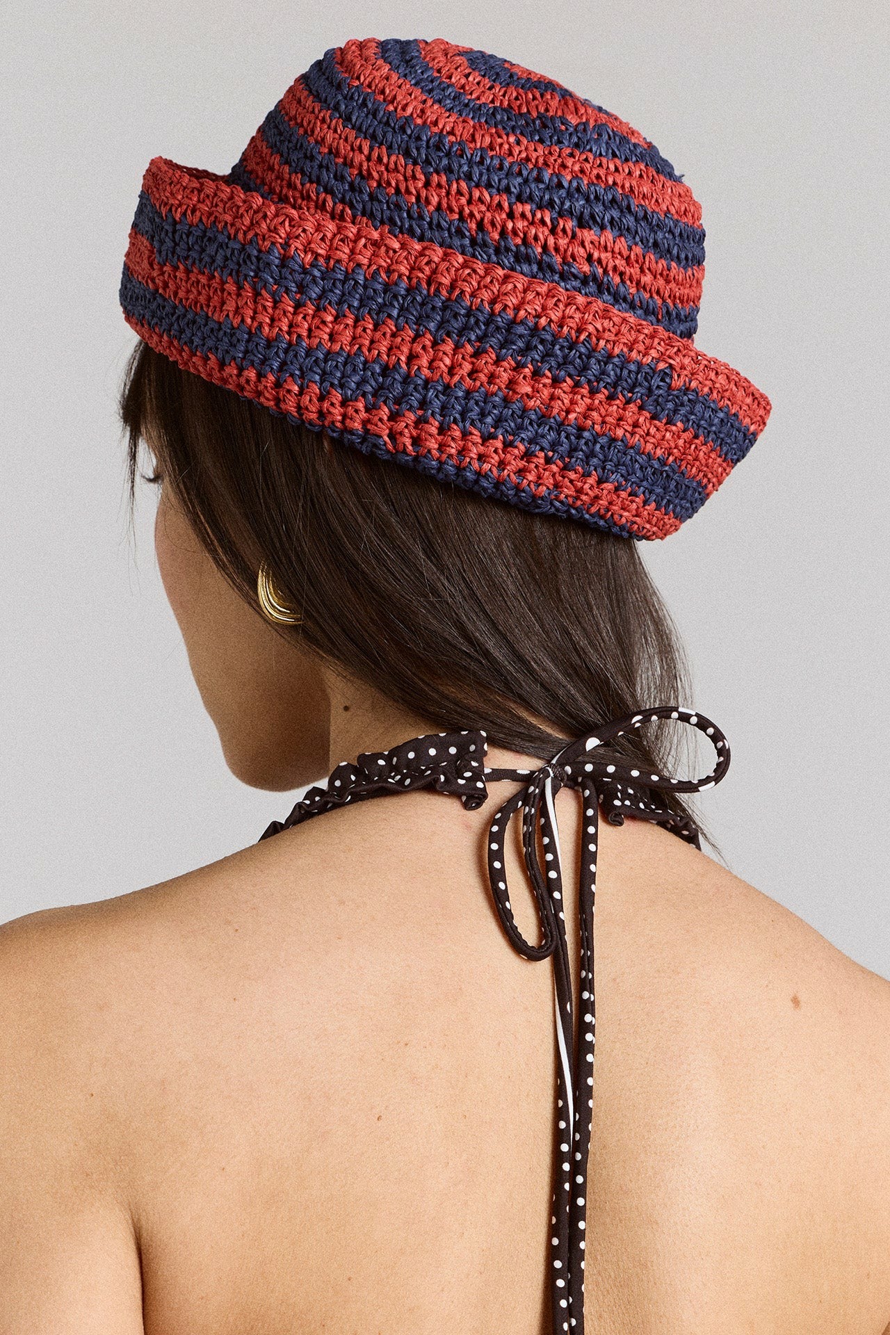 raffia sailor hat - red & navy stripe
