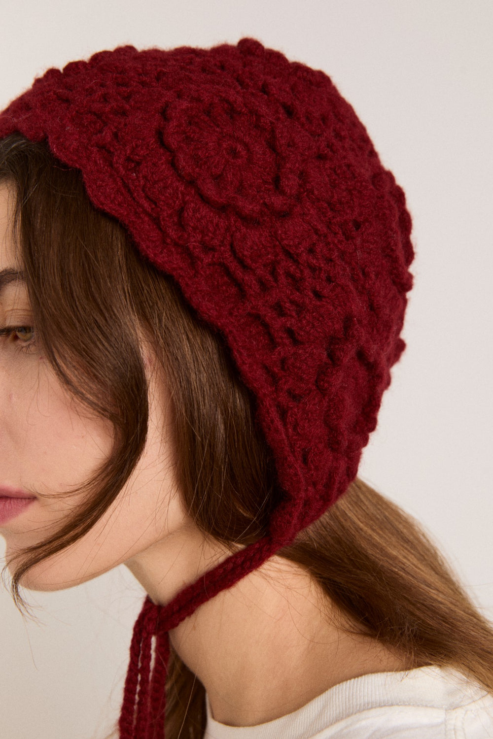 crochet bonnet - burgundy