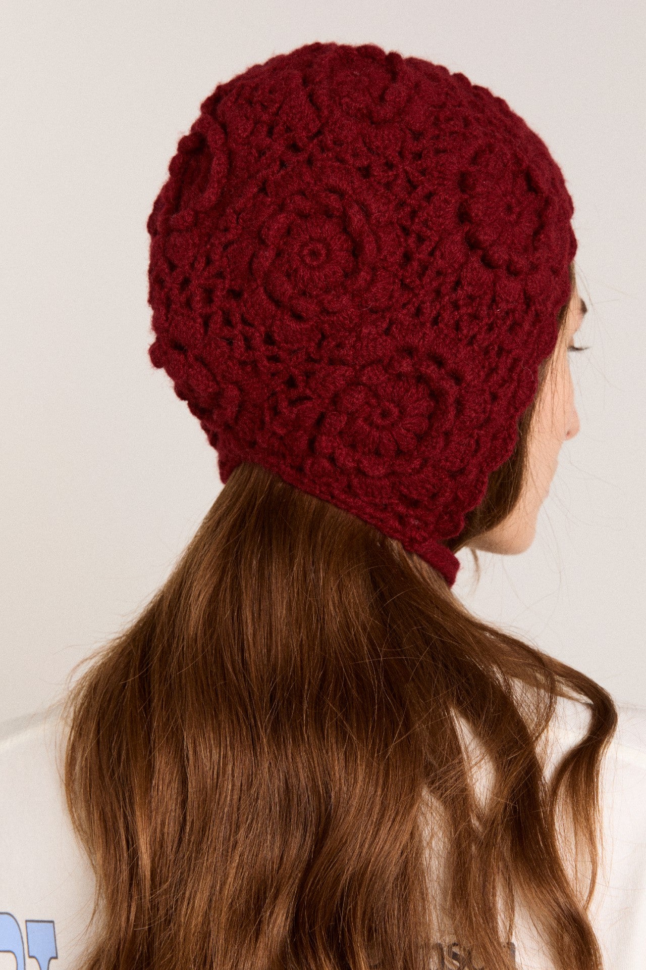 crochet bonnet - burgundy