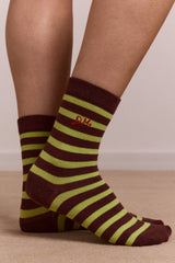 calf length 2 pack socks - choc & avocado