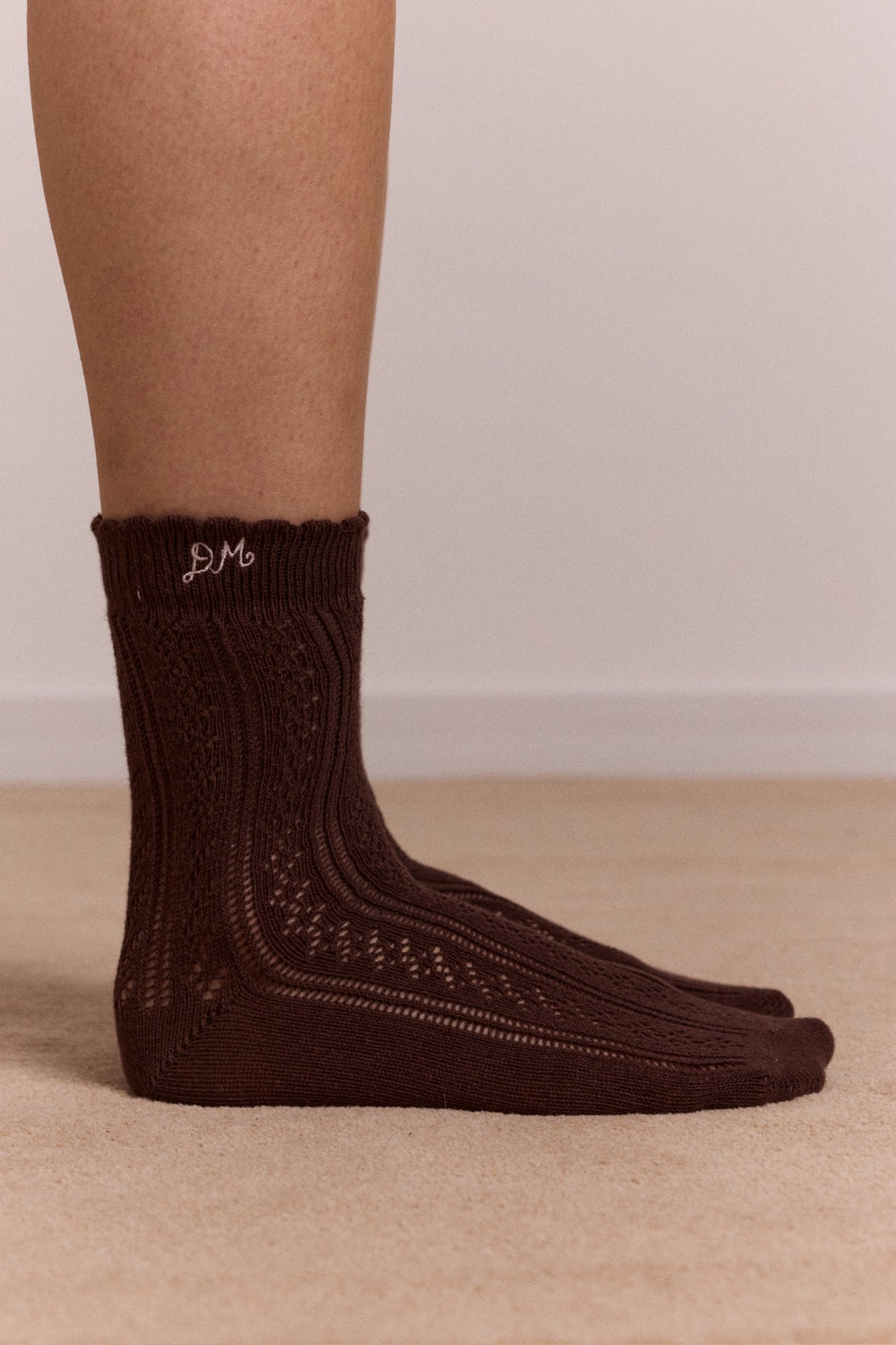 calf length 2 pack pointelle socks - choc & pink