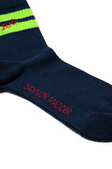 sporty calf socks - navy/lime stripe
