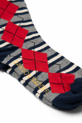 calf length socks- navy & grey marl argyle stripe