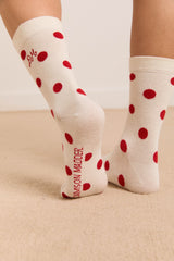 calf length socks in white & red polka dot