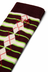 knee high socks - burgundy argyle stripe