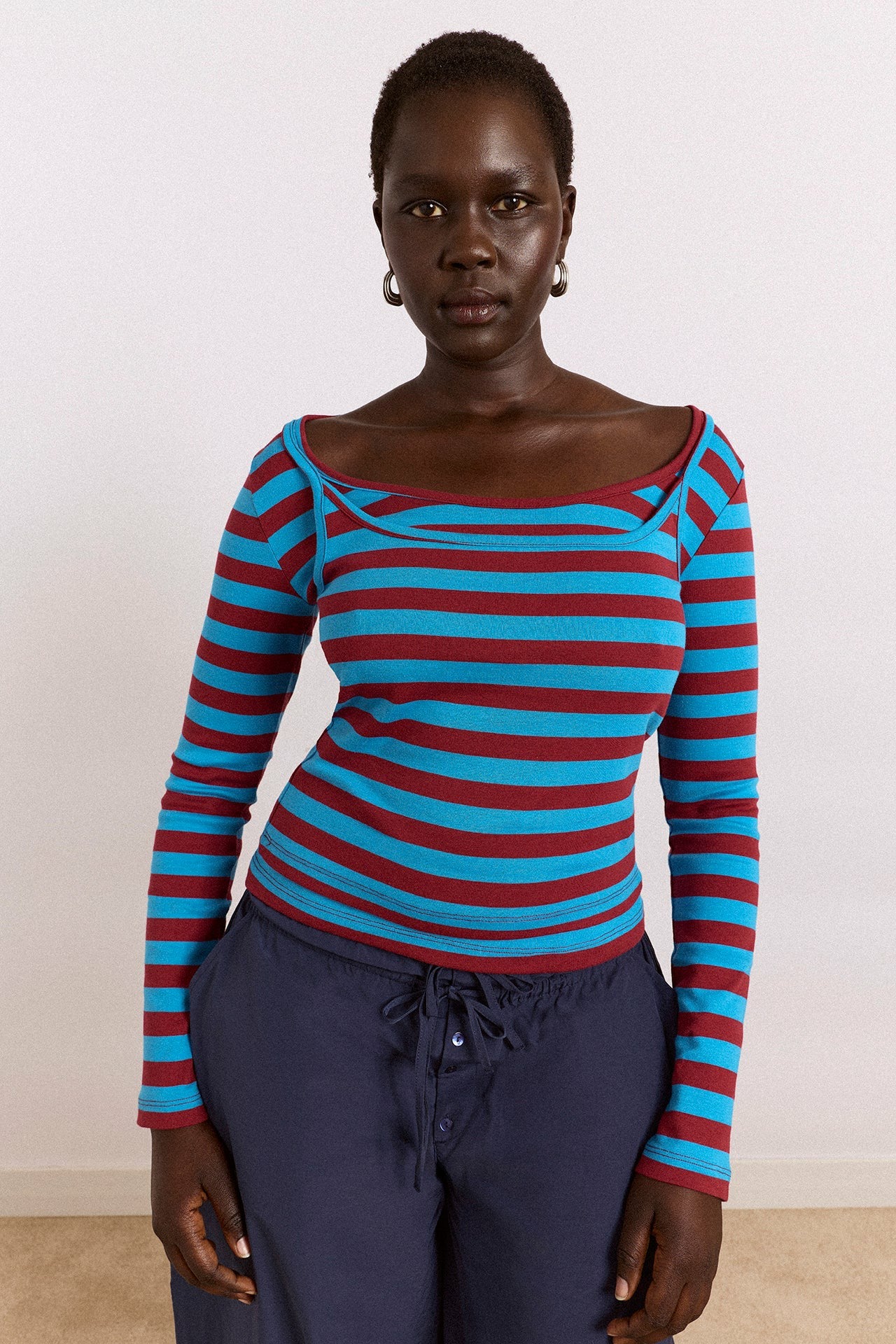 avielle double layer top - blue stripe