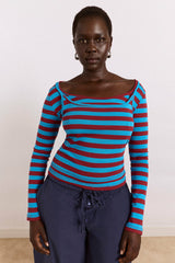 avielle double layer top - blue stripe