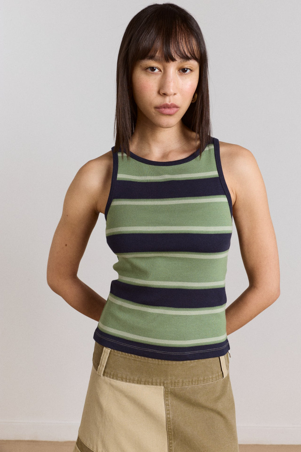 manon layered 2 in 1 top - green stripe
