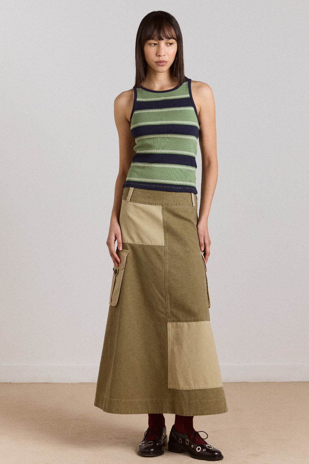 manon layered 2 in 1 top - green stripe