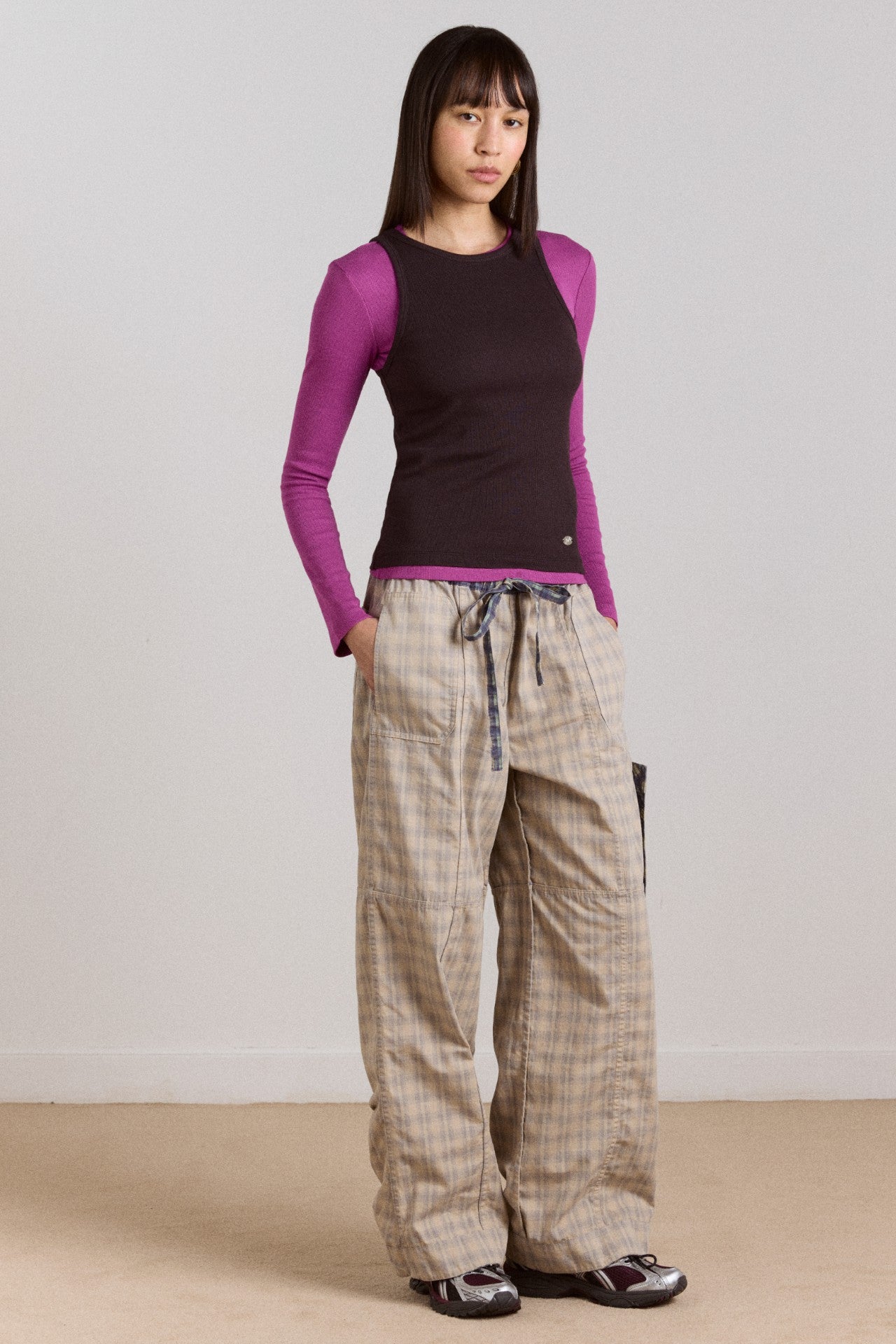 manon layered 2 in 1 top - choc/magenta