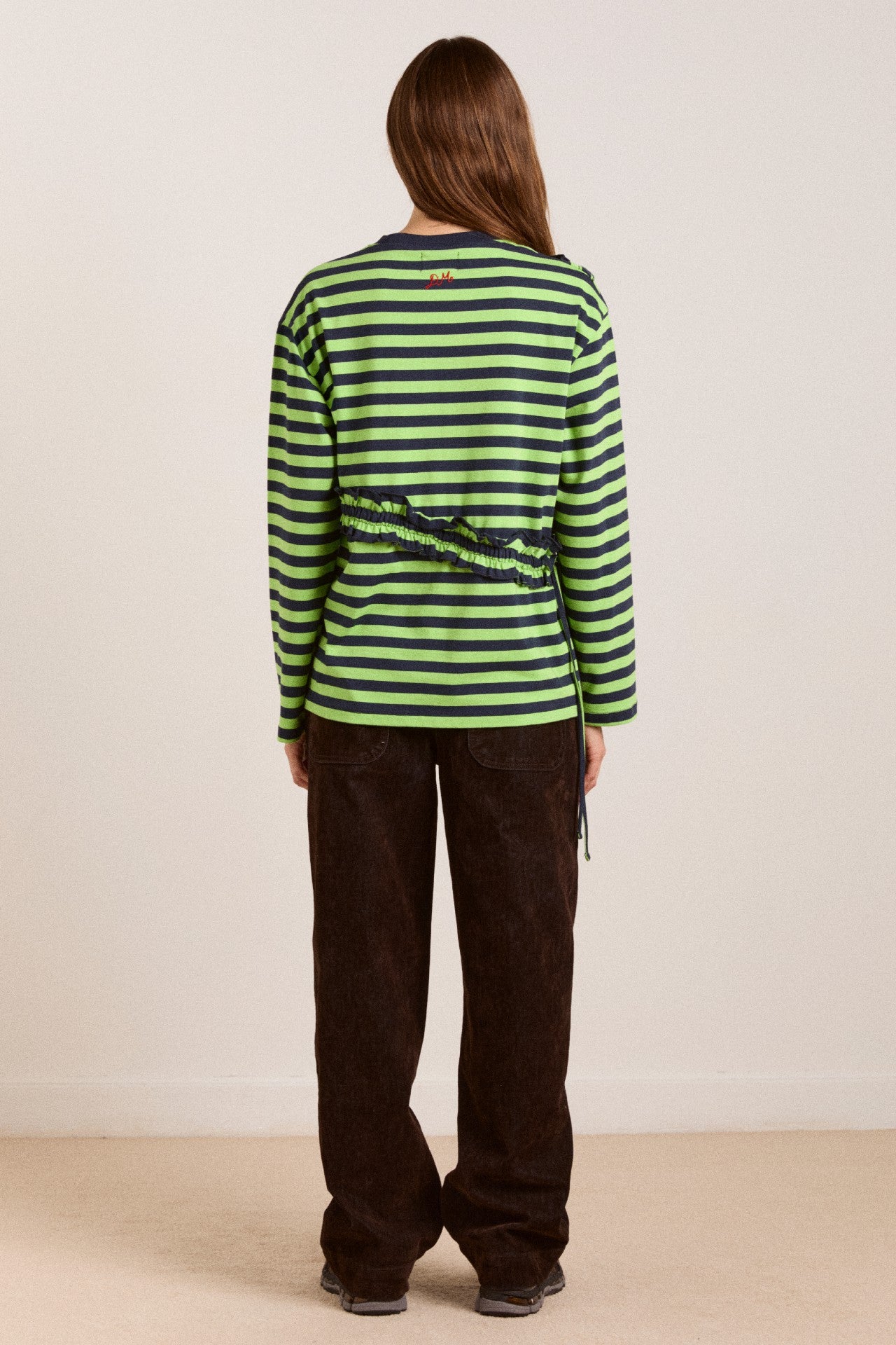 prudie ruffle tee - navy/lime