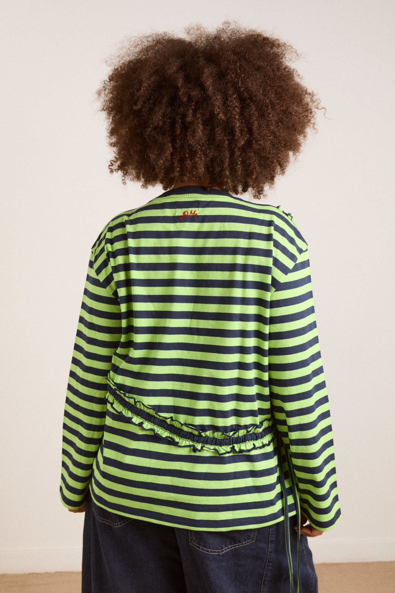 prudie ruffle tee - navy/lime