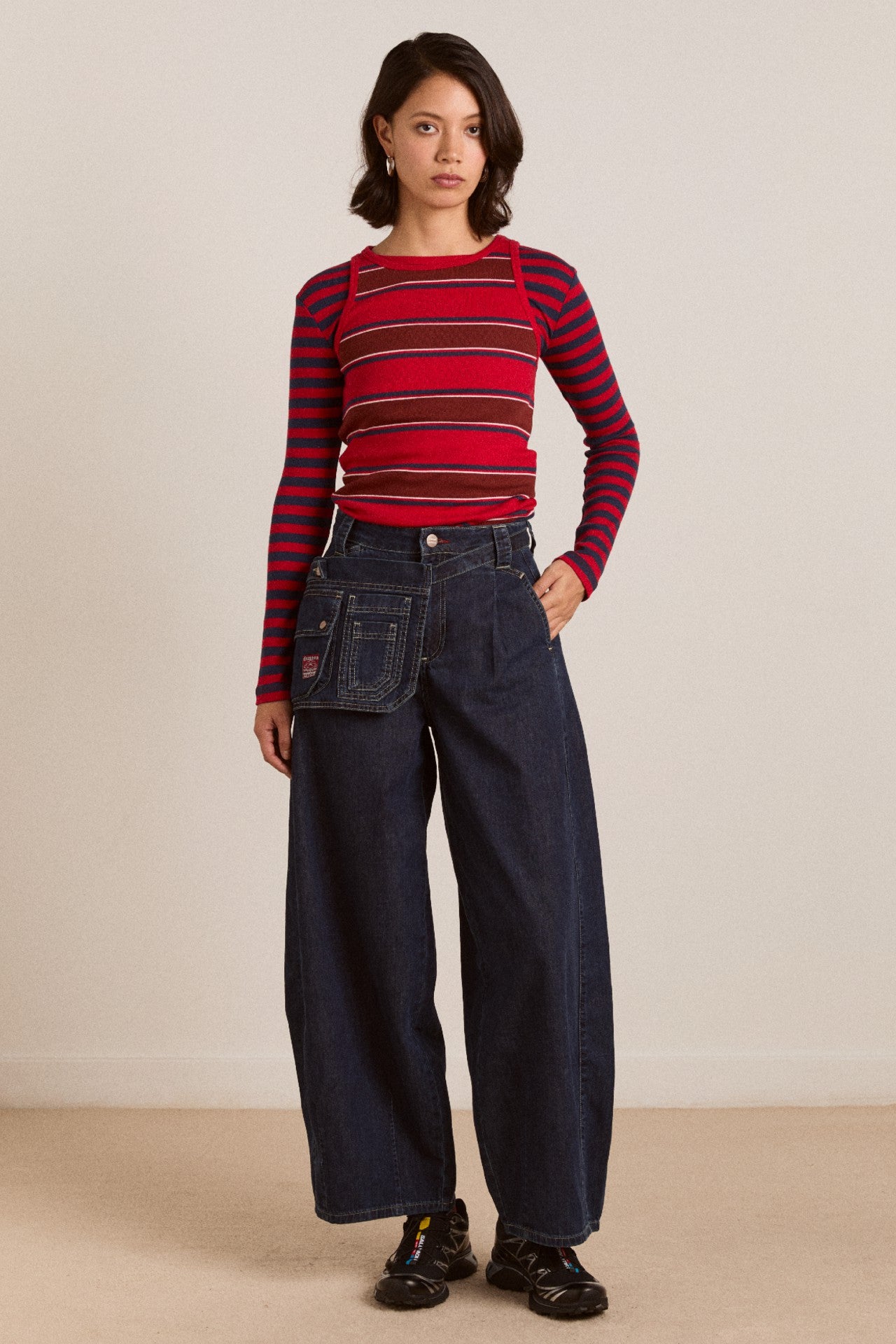 manon layered 2 in 1 top - red stripe