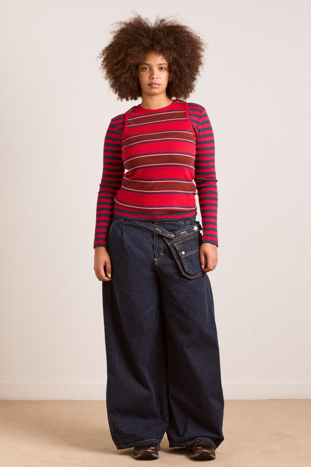 manon layered 2 in 1 top - red stripe