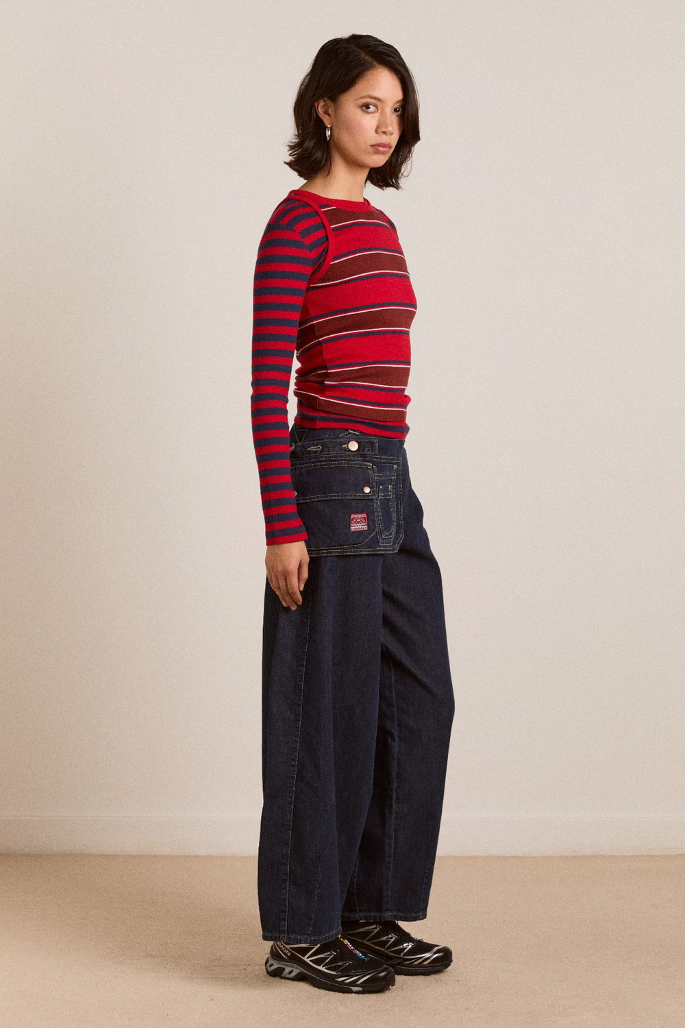 manon layered 2 in 1 top - red stripe