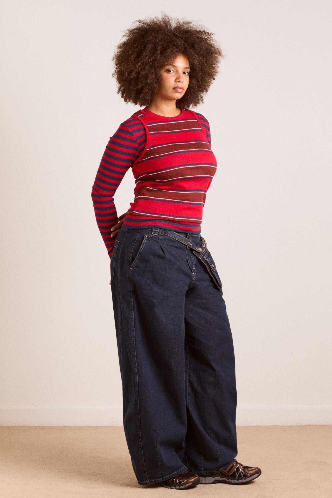 manon layered 2 in 1 top - red stripe