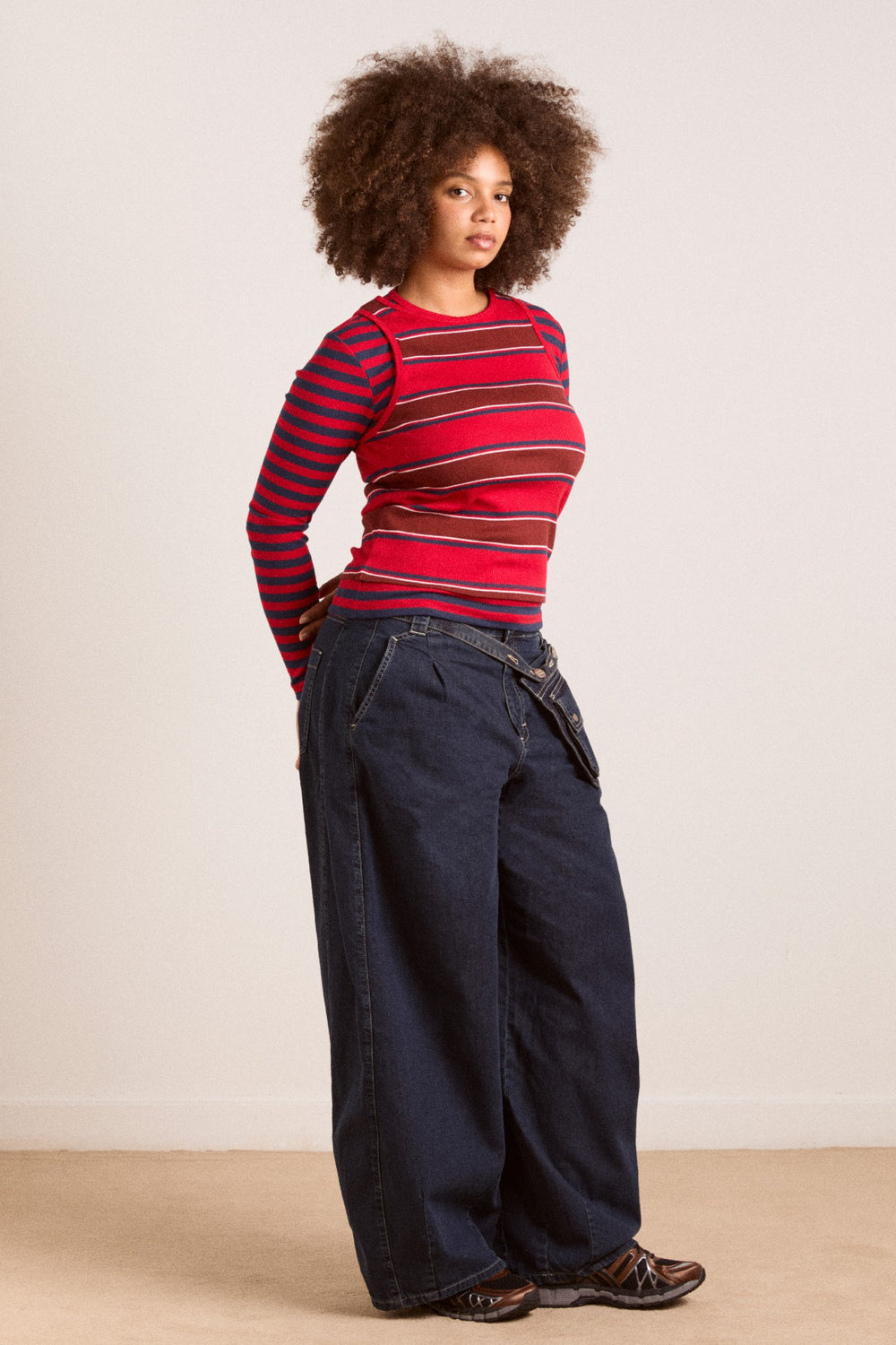 manon layered 2 in 1 top - red stripe