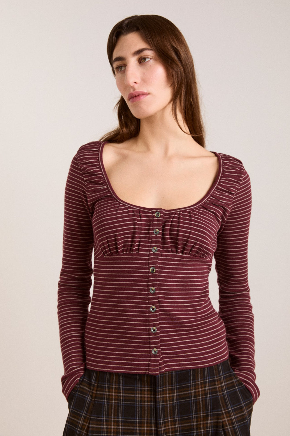 darma ls top - burg stripe