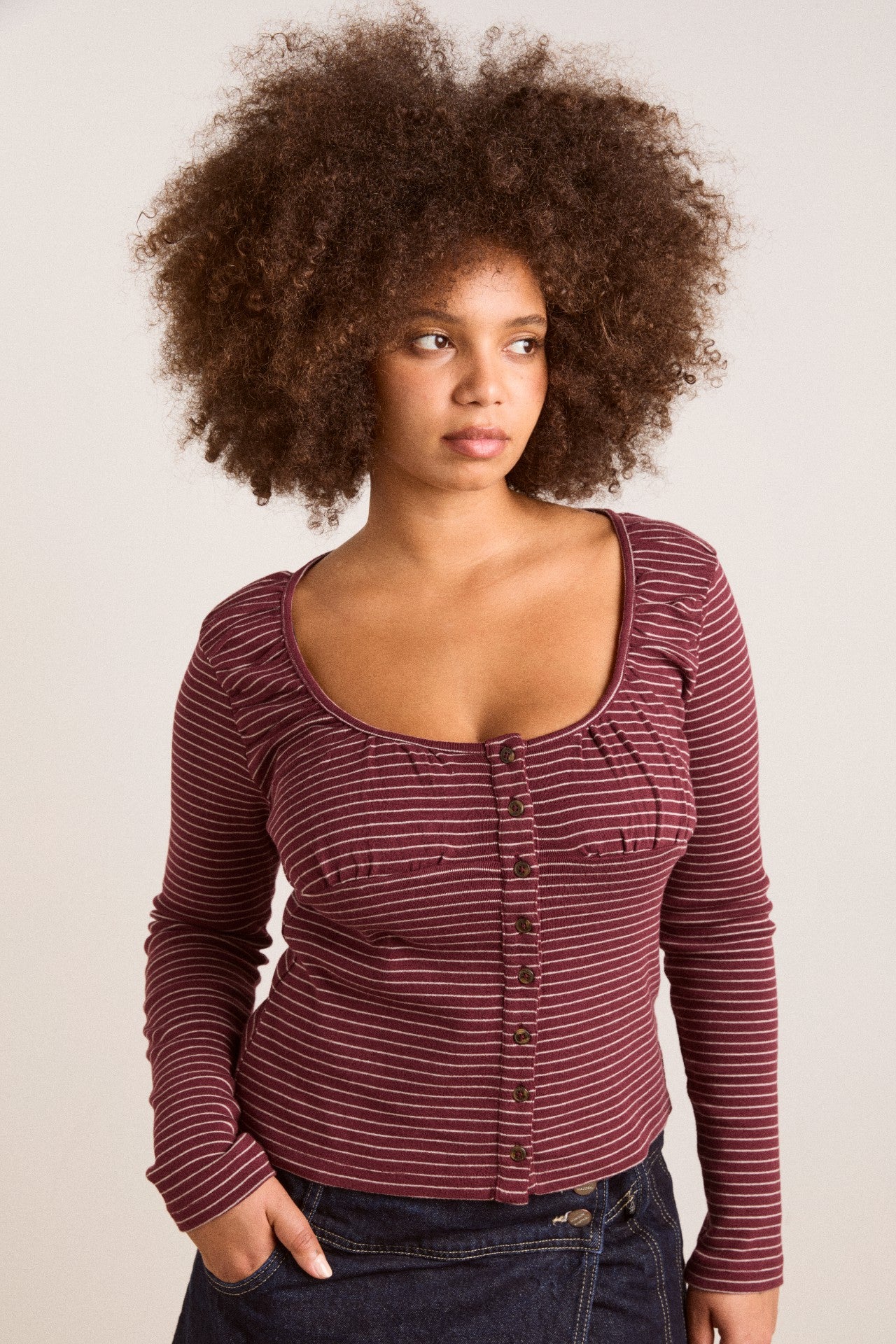 darma ls top - burg stripe