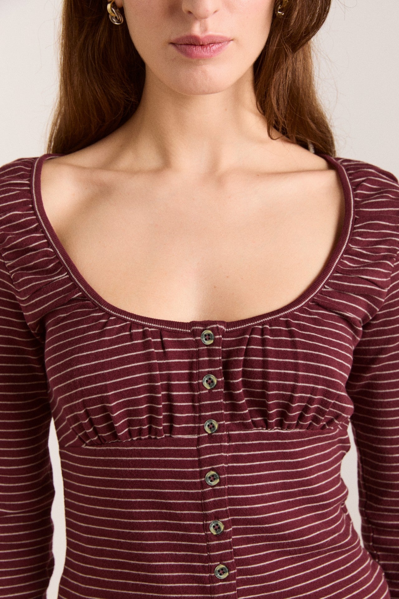 darma ls top - burg stripe