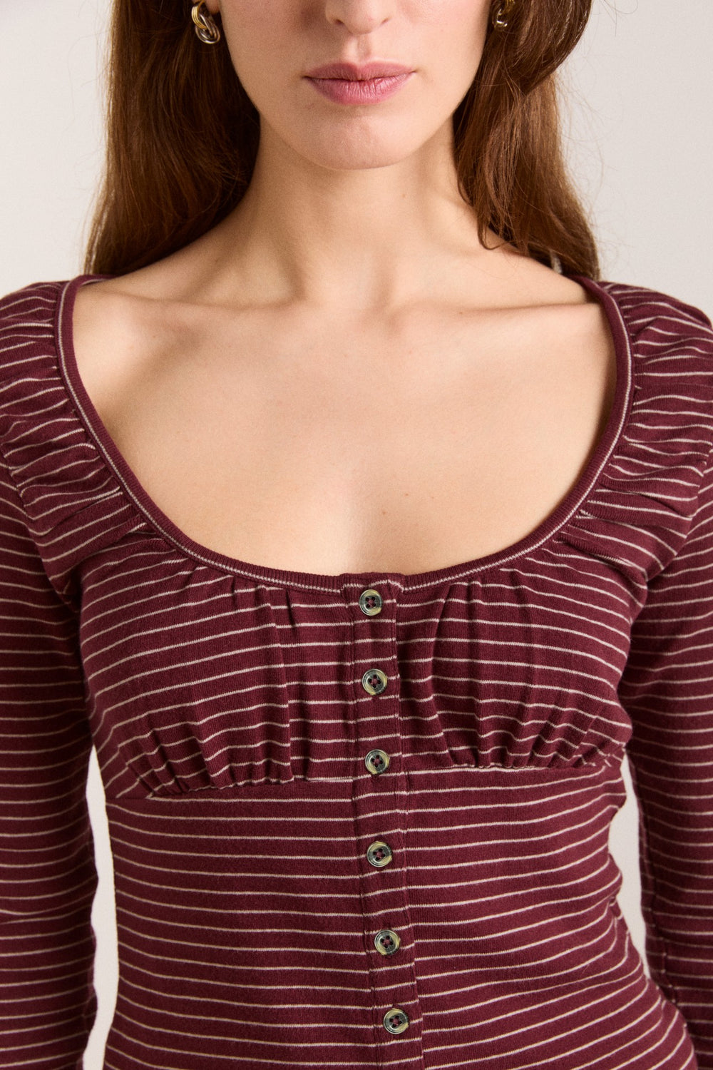 darma ls top - burg stripe