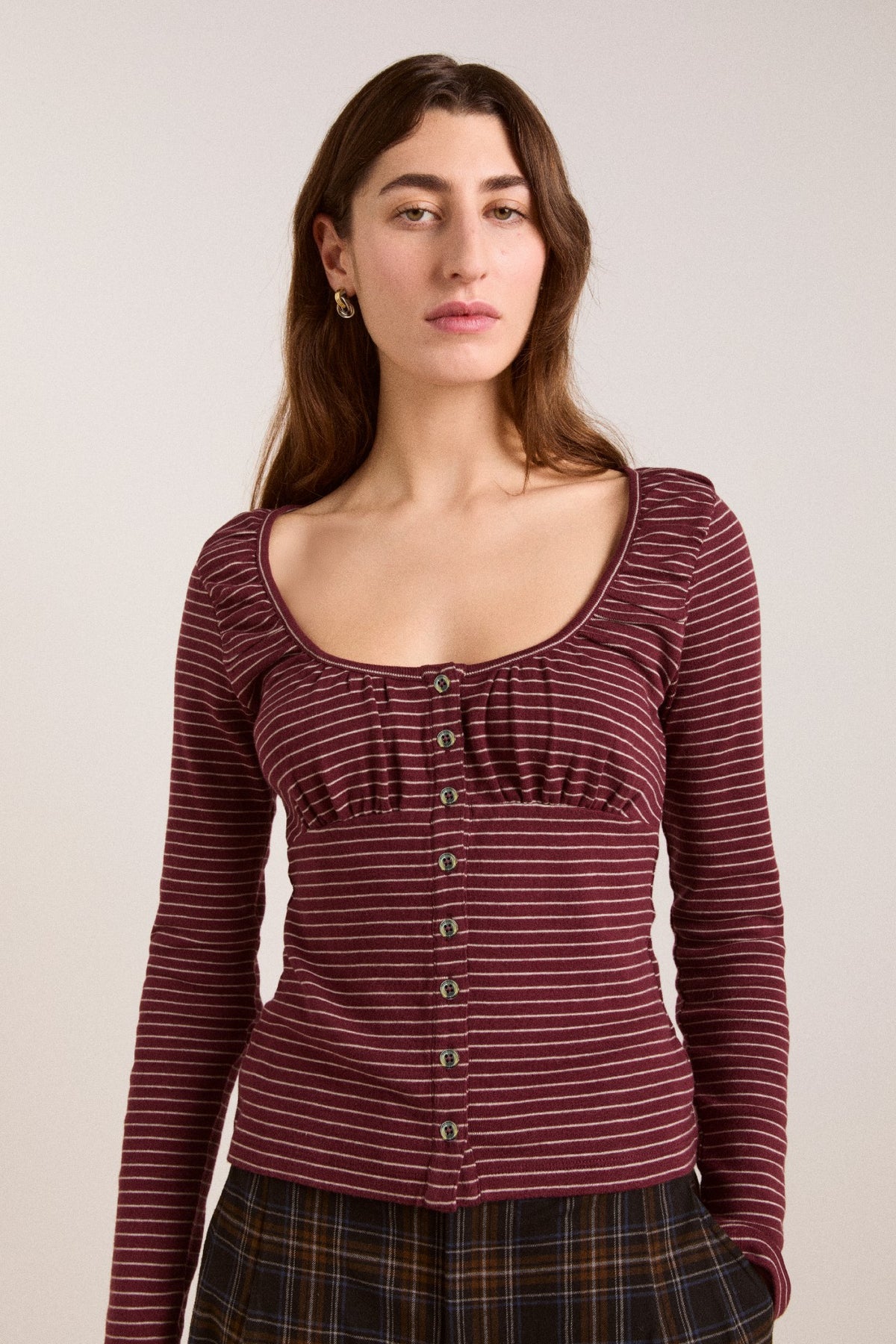 darma ls top - burg stripe