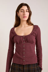 darma ls top - burg stripe