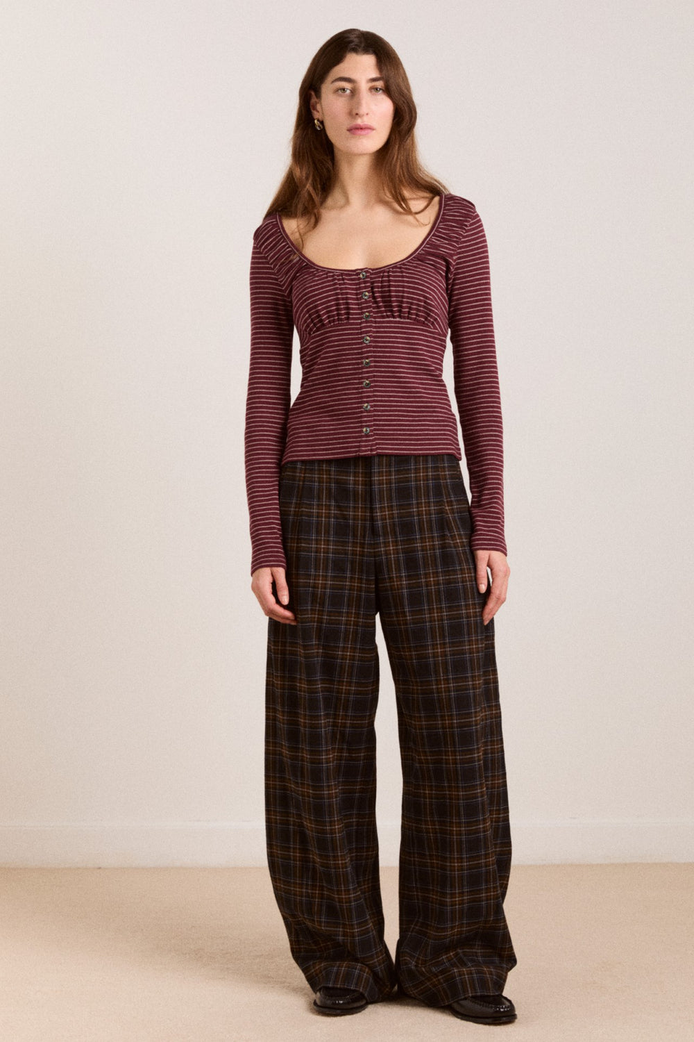 darma ls top - burg stripe