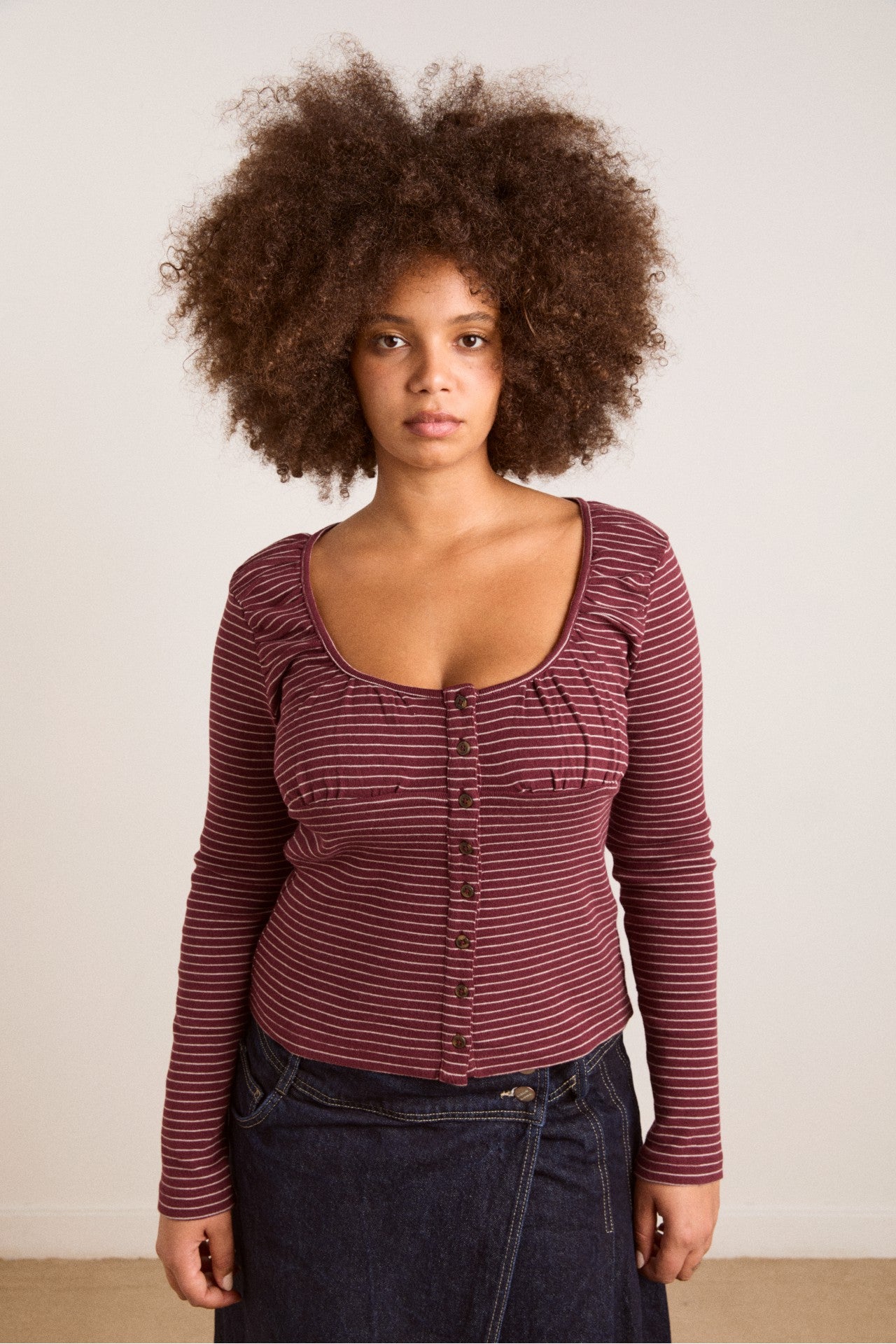 darma ls top - burg stripe