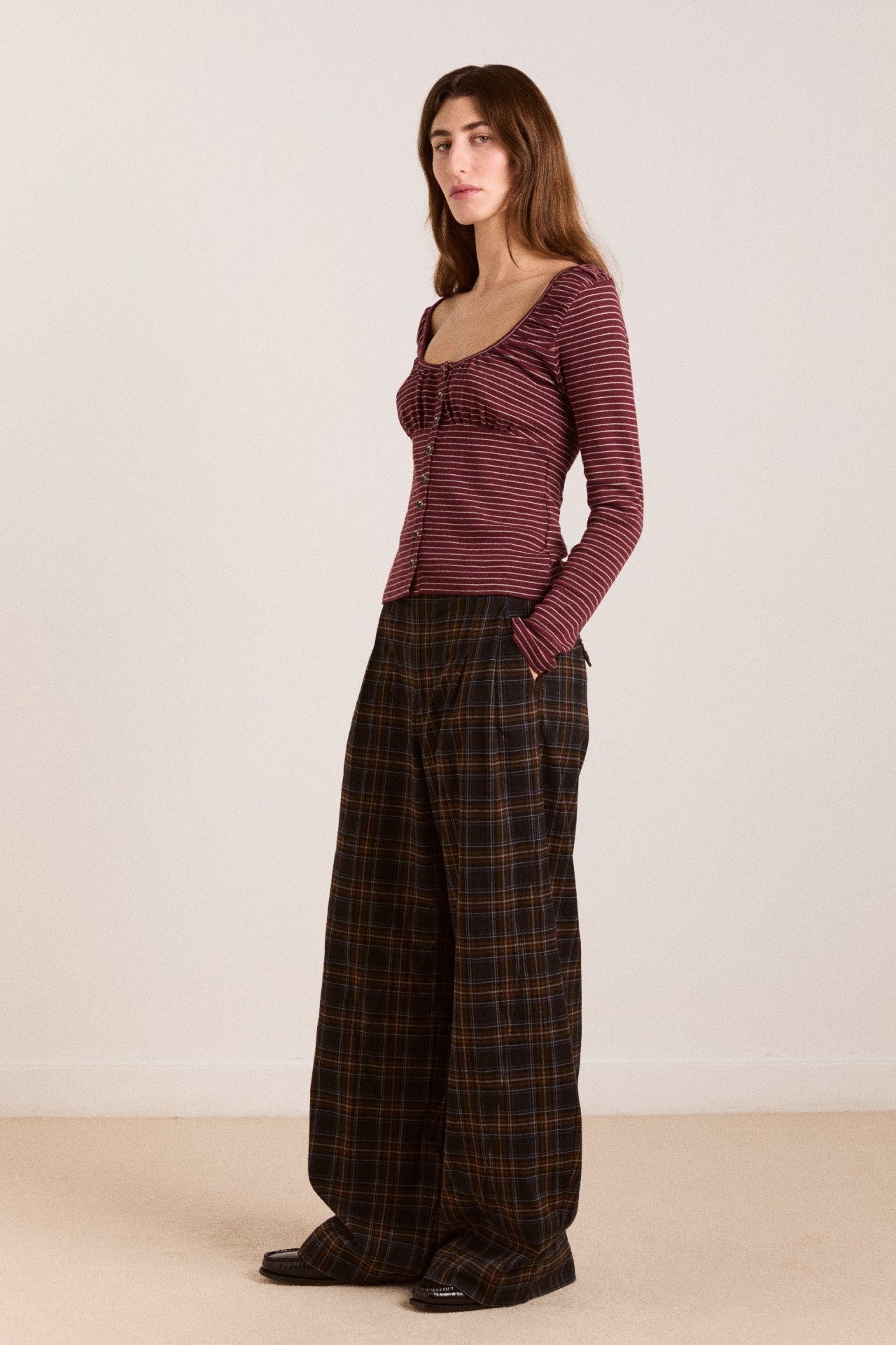 darma ls top - burg stripe