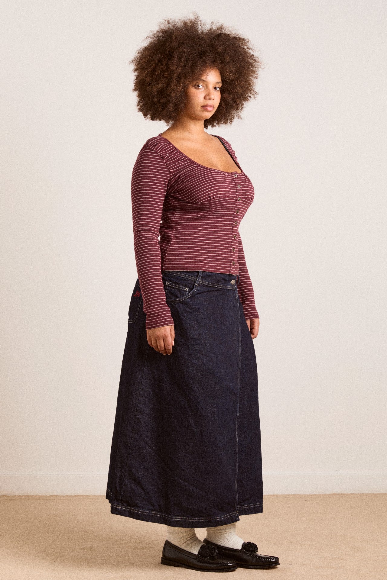 darma ls top - burg stripe