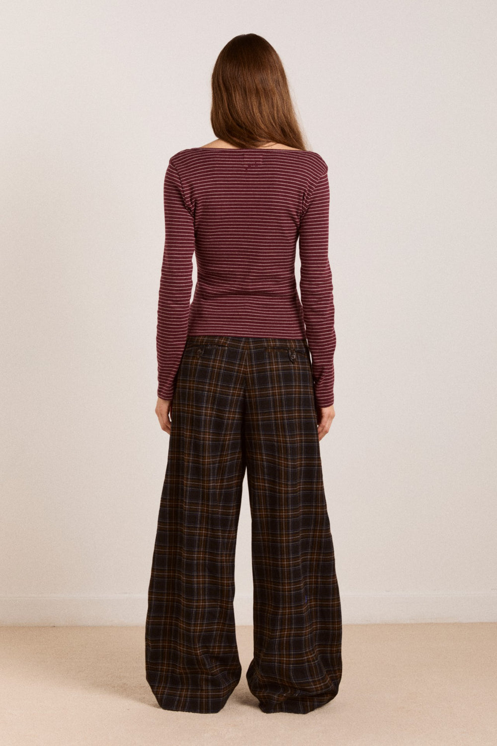 darma ls top - burg stripe