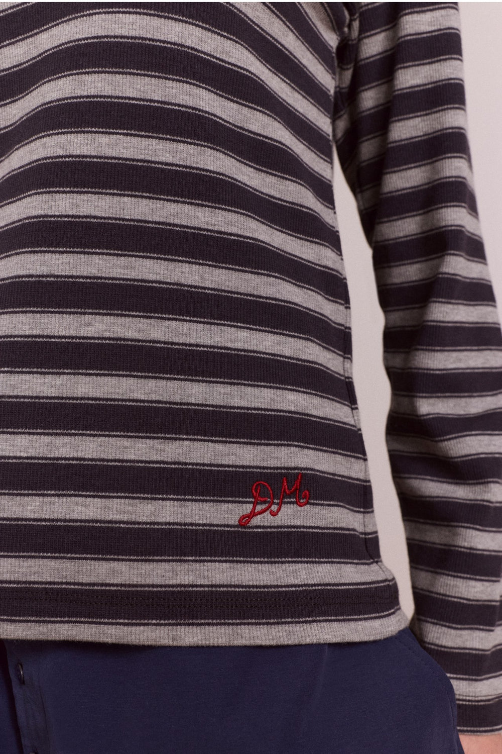 lilah fitted ls tee - grey marl stripe