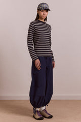 lilah fitted ls tee - grey marl stripe