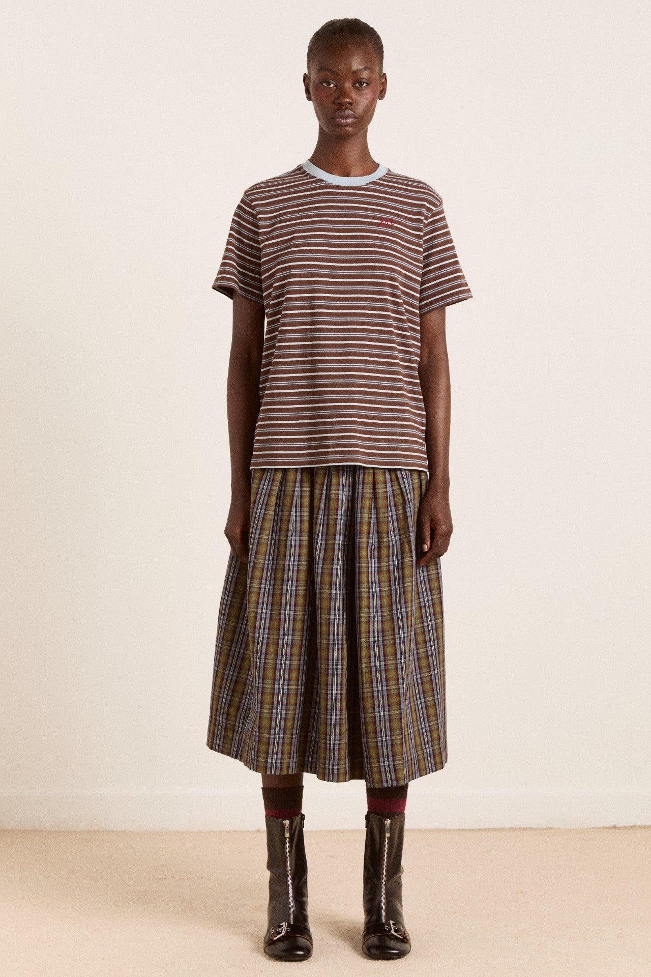 ariel relaxed ss tee - brown/blue stripe