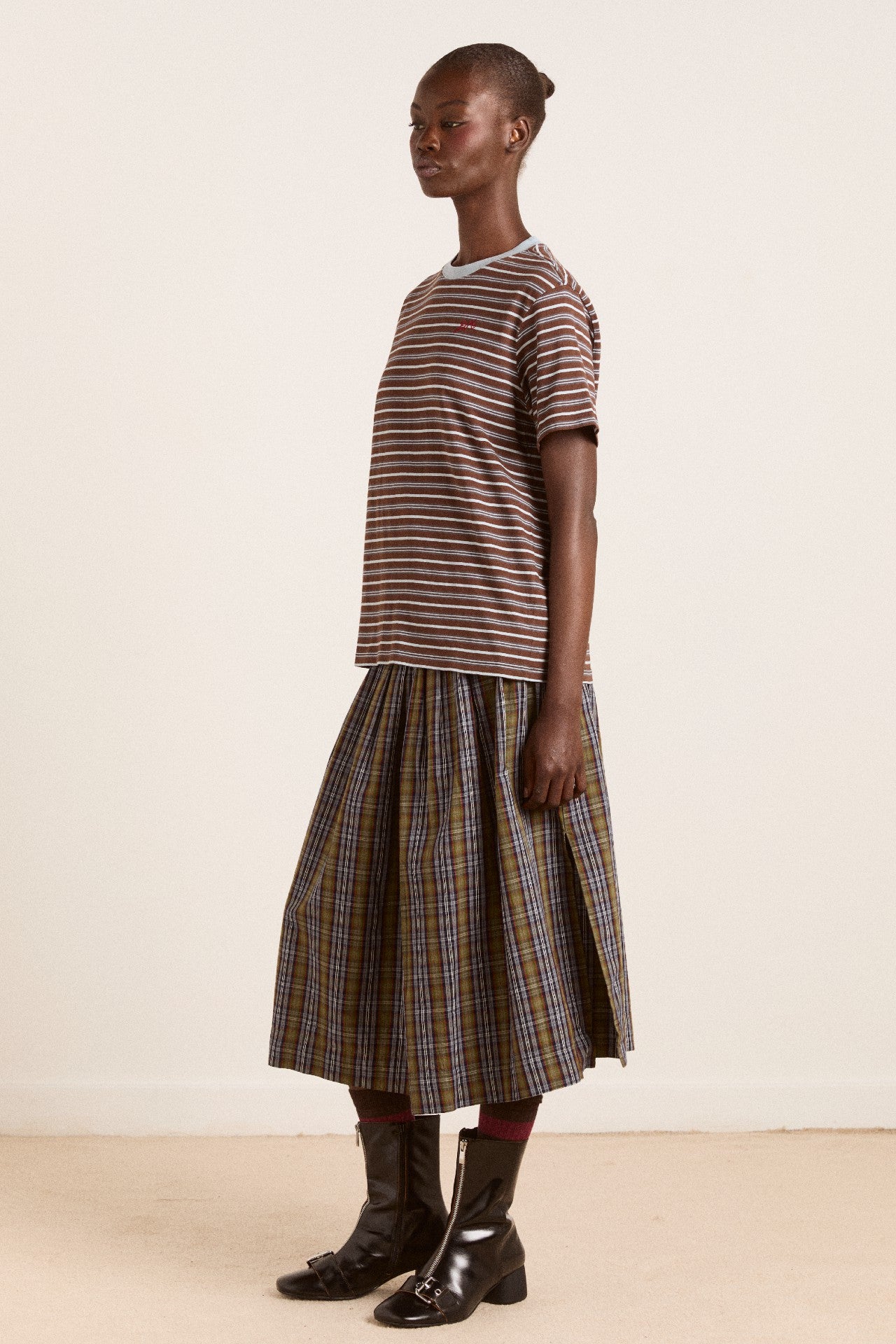 ariel relaxed ss tee - brown/blue stripe