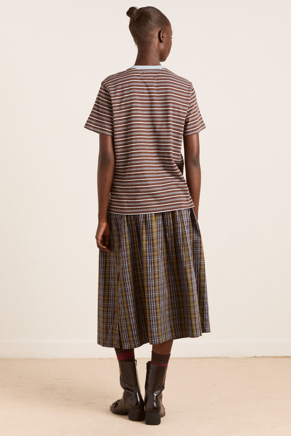 ariel relaxed ss tee - brown/blue stripe